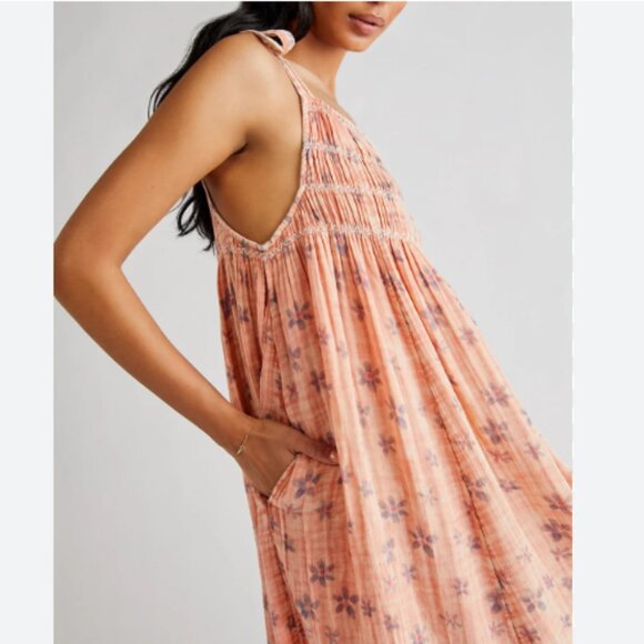 Free People Azure Maxi Dress Gauzy Cotton Ivory Combo Peach Blue Cream Size XL - Picture 16 of 16